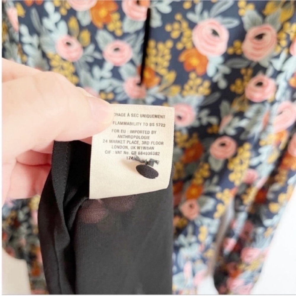 Anthro Paper Crown Rifle Paper Co Efflorescence swing dress floral blue pink - Picture 9 of 10